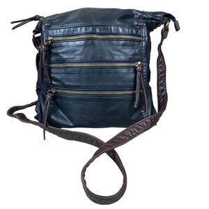 GAL 3 Front Zip Black Soft Vegan Leather Crossbody Bag Purse